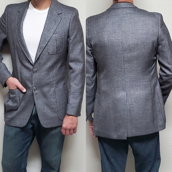 Vintage Other - VINTAGE 70s Grey Tweed Wool Single Breasted Notched Lapel Fitted Blazer Jacket